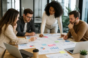 Marketing team planning a unified search strategy